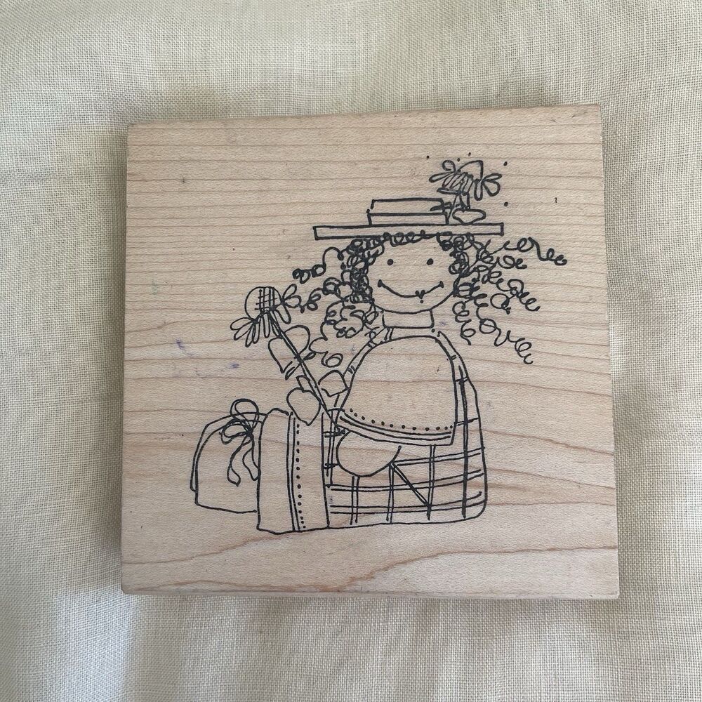 1990's Imaginations! Rubber Stamp, Country Girl Curly Hair